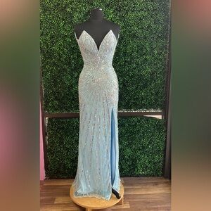 Primavera Couture Light Blue Sequin Prom Dress